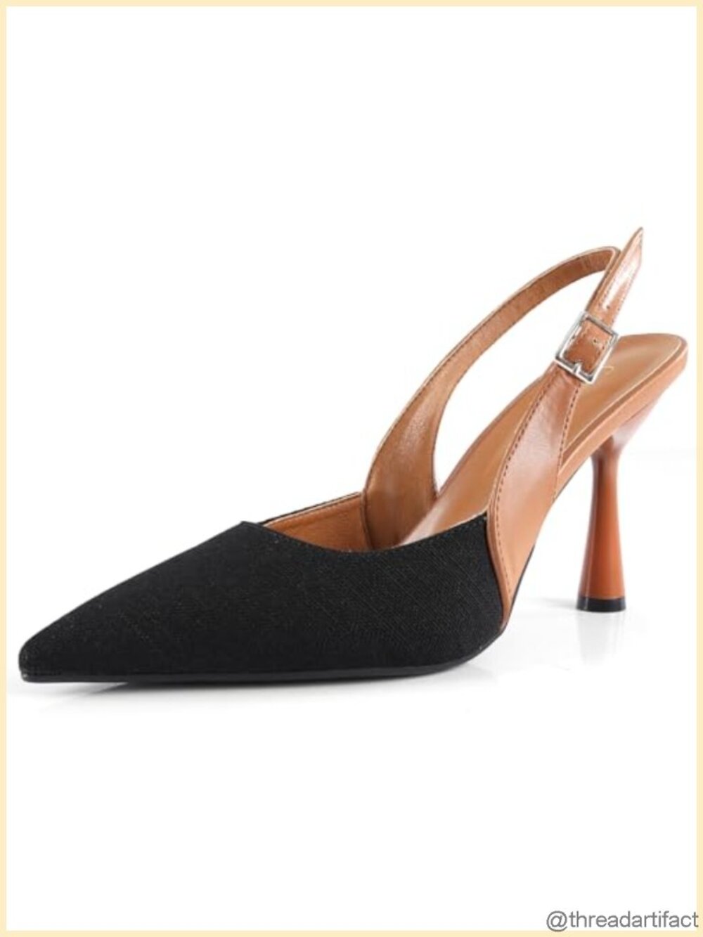 Pointed Toe Slingback Pumps Fabric Genuine Leather Stiletto Heels